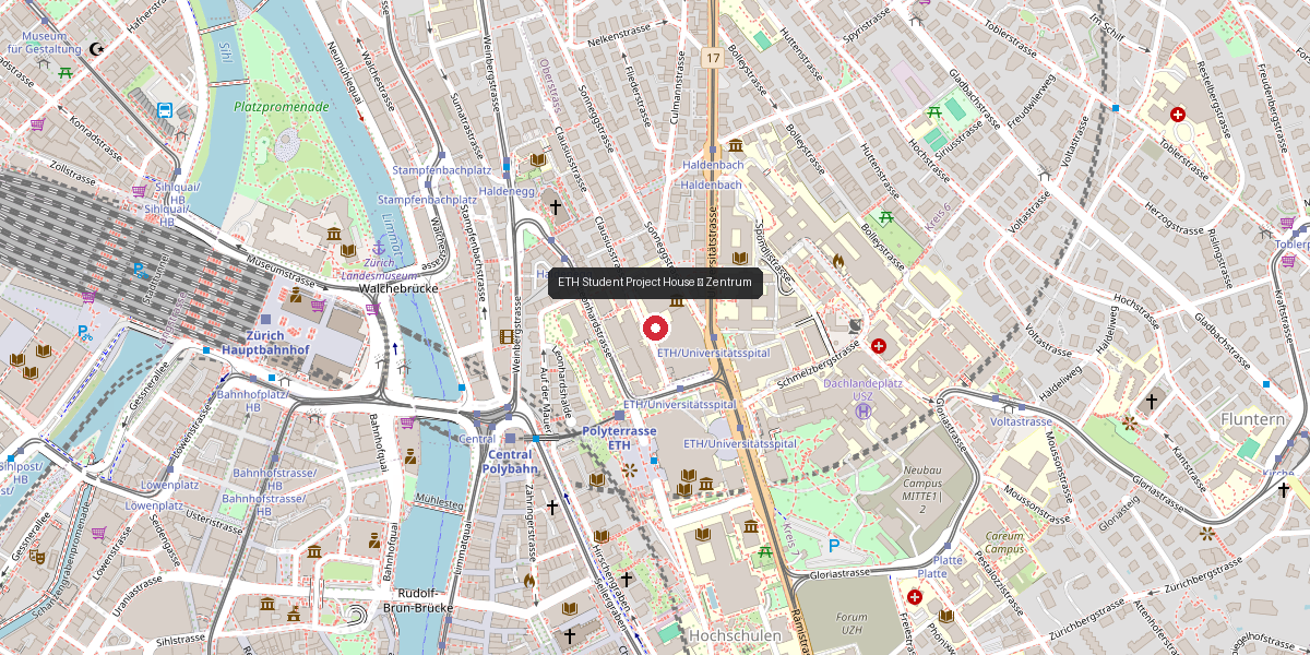 Map showing ETH Student Project House – Zentrum, Zurich